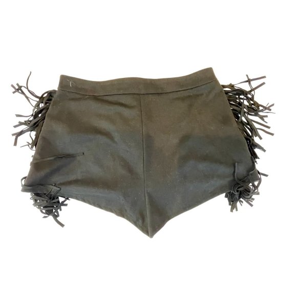 Zara Womens Fringe Shorts Mid Rise Front Lace Up Lightweight Black Size X Small - Picture 2 of 9